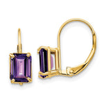 14k 7x Emerald Cut Amethyst Leverback Earrings