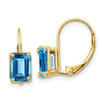 14k 7x Emerald Cut Blue Topaz Leverback Earrings