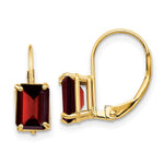 14k 7x Emerald Cut Garnet Leverback Earrings