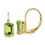 14k 7x Emerald Cut Peridot Leverback Earrings