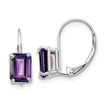 14k White Gold 7x Emerald-cut Amethyst Leverback Earrings
