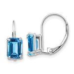 14k White Gold 7x Emerald Cut Blue Topaz Earrings