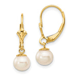14k 6- White Round Freshwater Cultured Pearl Dangle Leverback Earrings