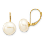 14K 10- White Button Freshwater Cultured Pearl Leverback Earrings