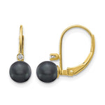 14k 5- Black Near-Round Freshwater Cultured Pearl and .03 carat AA Diamond Leverback Earrings