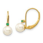 14k 5- White Round FW Cultured Pearl Emerald Leverback Earrings