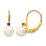 14k 5- White Round Freshwater Cultured Pearl and .04SA Sapphire Leverback Earrings