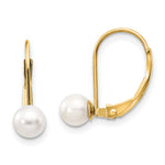 14k 5- White Round Freshwater Cultured Pearl Leverback Earrings