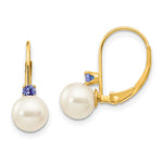 14k 6- White Round FW Cultured Pearl Tanzanite Leverback Earrings