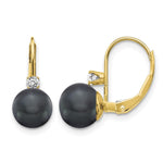 14k 7- Black Near-Round Freshwater Cultured Pearl and .17 carat AA Diamond Leverback Earrings