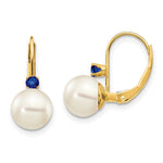 14k 7- White Round FW Cultured Pearl Sapphire Leverback Earrings