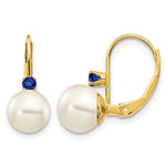 14k 7- White Round Freshwater Cultured Pearl and .26SA Sapphire Leverback Earrings