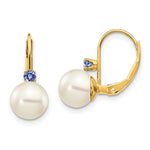14k 7- White Round FW Cultured Pearl Tanzanite Leverback Earrings