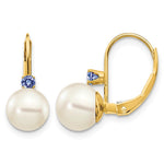 14k 7- White Round Freshwater Cultured Pearl and .18TZ Tanzanite Leverback Earrings