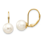 14K 8- White Round Freshwater Cultured Pearl Leverback Earrings