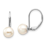 14k White Gold 7- Round Freshwater Cultured Pearl Leverback Earrings