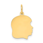 14k Plain Medium .009 Gauge Facing Right Engravable Girl Head Charm