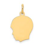 14k Plain Medium .011 Gauge Facing Left Engravable Boy Head Charm