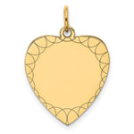 14k Etched Design .018 Gauge Engravable Heart 20x Disc Charm