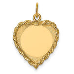 14k Etched Design with Rope Edge .013 Gauge Engravable Heart 21x Disc Charm