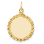 14k Plain .013 Gauge Round Engravable 22x Disc with Rope Edge Charm