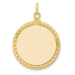 14k Plain .013 Gauge Round Engravable 27x Disc with Rope Edge Charm