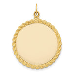14k Plain .013 Gauge Round Engravable 31x Disc with Rope Edge Charm