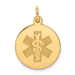 14k Round Non-enameled Medical Jewelry Pendant