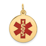 14k Round Red Enameled Medical Jewelry Pendant