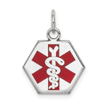 14k White Gold Hexagon Red Enameled Medical Jewelry Pendant