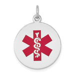14k White Gold Round Red Enameled Medical Jewelry Pendant