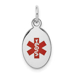 14k White Gold 16x Oval Red Enameled Medical Jewelry Pendant