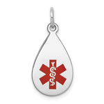 14k White Gold 20x Teardrop Red Enameled Medical Jewelry Pendant