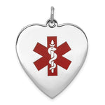 14k White Gold Heart-Shaped Red Enameled Medical Jewelry Pendant