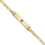 14K Medical Solid Chain/Solid Plate 26x Centered Red Enamel Figaro Link ID Bracelet