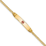 14K Medical Solid Chain/Solid Plate 26x Centered Red Enamel Curb Link ID Bracelet