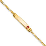14K Medical Solid Chain/Solid Plate 26x Off-Center Red Enamel Curb Link ID Bracelet