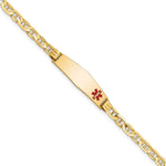 14K Medical Solid Chain/Solid Plate 26x Soft Diamond Shape Off-Center Red Enamel Anchor Link ID Bracelet
