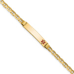 14K Medical Solid Chain/Solid Plate 26x Off-Center Red Enamel Anchor Link ID Bracelet