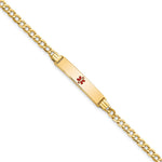 14K Medical Semi-Solid Chain/Solid Plate 26x Centered Red Enamel Cuban Link ID Bracelet