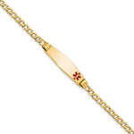 14K Medical Semi-Solid Chain/Solid Plate 26x Soft Diamond Shape Off-Center Red Enamel Cuban Link ID Bracelet
