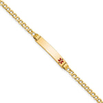 14k Medical Semi-Solid Chain/Solid Plate 26x Off-Center Red Enamel Cuban Link ID Bracelet