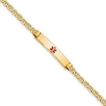 14K Medical Semi-Solid Chain/Solid Plate 26x Centered Red Enamel Anchor Link ID Bracelet