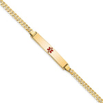 14K Medical Red Enamel Flat Curb Link ID Bracelet