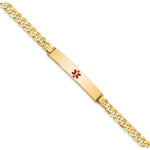 14K Medical Red Enamel Flat Curb Link ID Bracelet