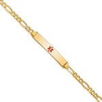 14K Medical Semi-Solid Chain/Solid Plate 34x Centered Red Enamel Figaro Link ID Bracelet