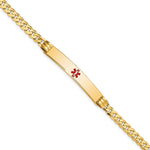 14K Medical Solid Chain/Solid Plate 37x Centered Red Enamel Curb Link ID Bracelet