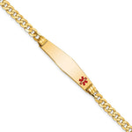 14K Medical Solid Chain/Solid Plate Soft Diamond Shape 36x Off-Center Red Enamel Curb Link ID Bracelet