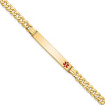 14K Medical Solid Chain/Solid Plate 37x Off-Center Red Enamel Curb Link ID Bracelet