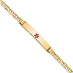 14K Medical Solid Chain/Solid Plate 37x Centered Red Enamel Anchor Link ID Bracelet